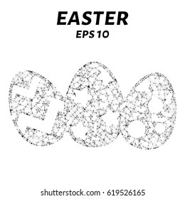 Easter consists of points, lines and triangles. The polygon shape in the form of a silhouette eggs on a white background. Vector illustration