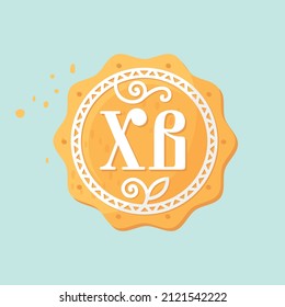 Galleta de Pascua. Etiqueta con símbolos de la fiesta de Pascua. Imagen vectorial.