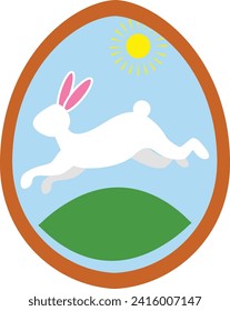 Easter cookie with white bunny in cartoon style. Easter sugar cookie template
