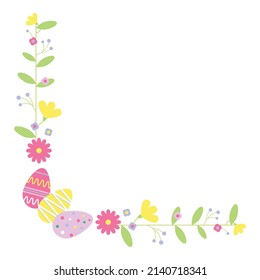 Easter corner border. Seasonal design element for greeting card, invitation, flyer. Holidays decorative vector illustration.