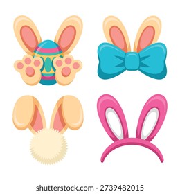 Easter costume props set, bunny ears headbands and bows, photo booth kit, kids parade lineup, craft session table signage graphics