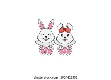 Easter Couple Rabbit Fill Line Icon