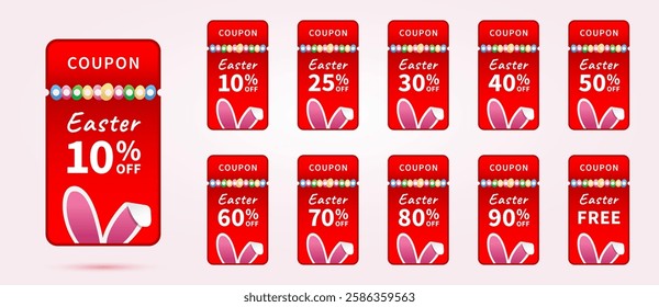 Easter coupon discount promotion set. Holiday sale gift voucher collection isolated on white background. Vector
