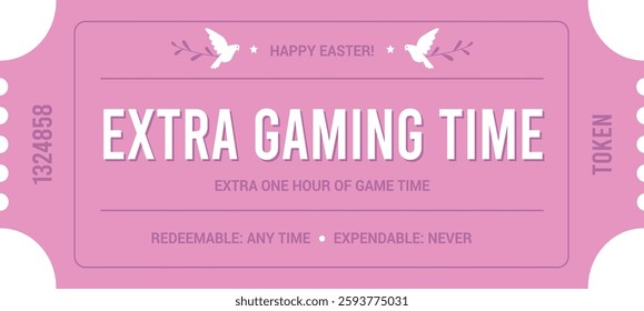Easter coupon or ticket for egg hunt. Vector illustrated easter token for children. Basket stuffer treat coupon. Easter themed reward or prize coupon card for kids.