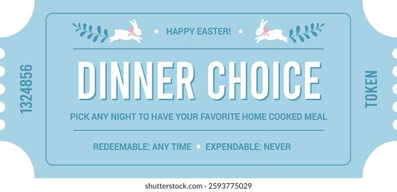 Easter couponsor ticket for egg hunt. Vector illustrated easter token for children. Basket stuffer treat coupon. Easter themed reward or prize coupon card for kids.