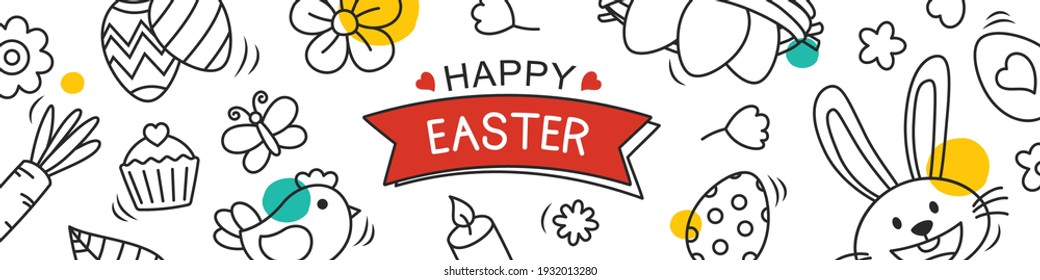 Easter cover and banner template with decorative object element. Easter egg greeting card, flyer, poster and background.
