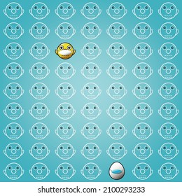 Easter Covid Safety egg poster invitation template vector with vibrant colors. Cute chicken eggs and yellow chicks with artgrid background.