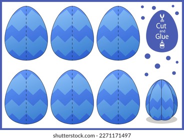 Easter craft game cut and glue paper 3d egg. Vector printable template holiday décor. DIY papercraft toys. Activity worksheet for children. 