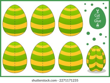 Easter craft template cut and glue paper 3d egg. Vector printable kids game. DIY papercraft toys. Activity worksheet for children. 