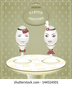 Easter Creating. Creative Post Card with Eggs
