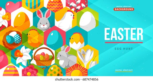 Easter creative flyer. Vector illustration. Spring holiday design icons. Concept for web and promotion. Cute banner or greeting card