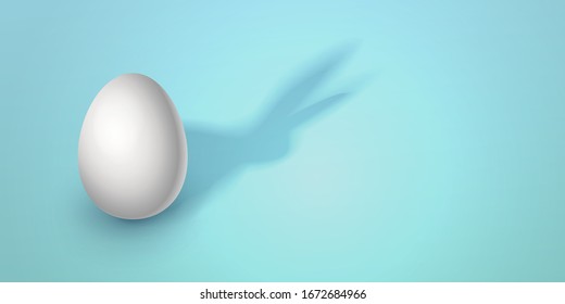 Easter creative vector illustration in modern minimalist style. Egg on a blue background with a shadow in the form of an Easter rabbit. Trendy design for sale, advertisement, web. place for text