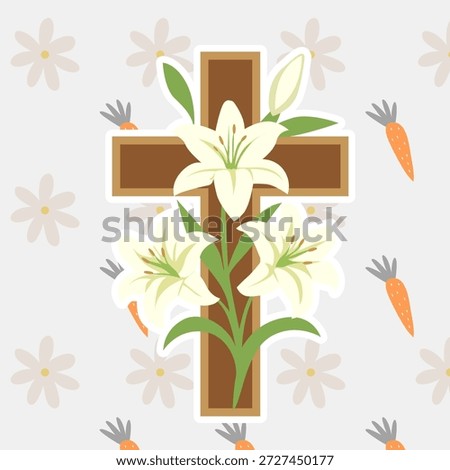 Easter Cross Adorned with White Lilies and Spring Carrots