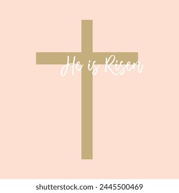 Easter cross, He is Risen on peach background, Easter banner, vector illustration