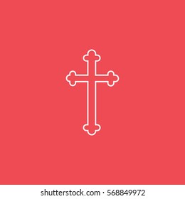 Easter Cross Line Icon On Red Background