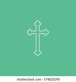 Easter Cross Line Icon On Green Background