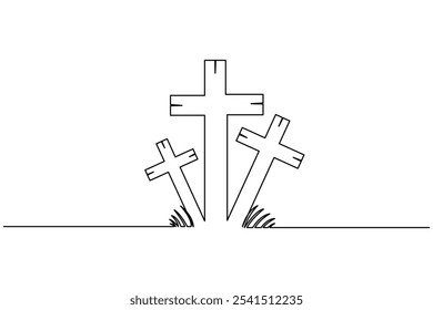 Easter cross one line drawing of good Friday continuous line isolate outline vector icon