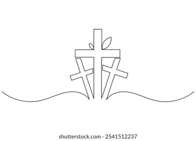 Easter cross one line drawing of good Friday continuous line isolate outline vector icon