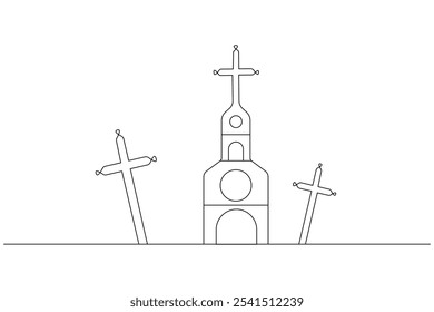 Easter cross one line drawing of good Friday continuous line isolate outline vector icon