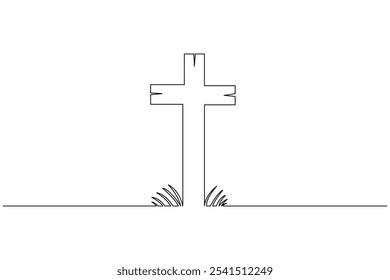 Easter cross one line drawing of good Friday continuous line isolate outline vector icon