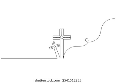 Dibujo de una línea de cruz de Pascua de Viernes Santo línea continua aislar Vector de contorno icono
