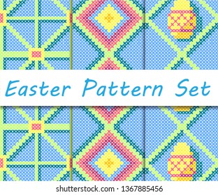 Easter cross stitch vector color seamless pattern set