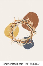 Easter crown of thorns boho minimalist printable wall art abstract home decor print, vector