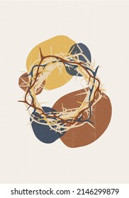Easter crown of thorns boho minimalist printable wall art abstract home decor print, vector