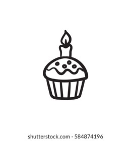 Easter cupcake with candle vector sketch icon isolated on background. Hand drawn Easter cupcake with candle icon. Easter cupcake with candle sketch icon for infographic, website or app.