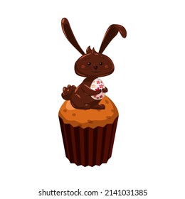 Easter cupcake with chocolate Bunny and egg, muffin. Sweet food, dessert