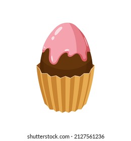 Easter cupcake with decorated chocolate egg, muffin. Sweet food, dessert