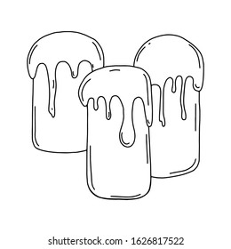 Easter cupcake isolated on white background. Hand-drawn line drawing. Doodles.3 cupcakes .For textiles, postcards, and jewelry. Vector illustration