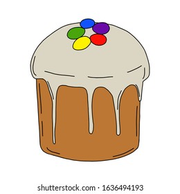 Easter cupcake isolated on white background. Hand drawn line drawing. Doodles.Round Easter cake with eggs.For textiles, postcards and textiles. Vector illustration