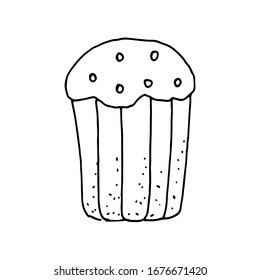 Easter, cupcake. Linear black- and- white drawing by hand. Doodle style. Vector illustration. Design element, greeting card , poster.