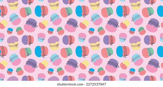 Easter Cupcake seamless pattern. Easter cake background