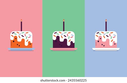Easter cupcakes with candles on different backgrounds
