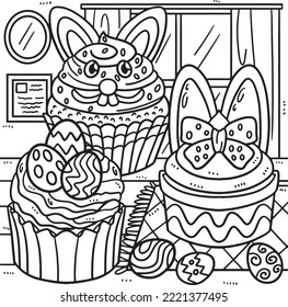 Easter Cupcakes Coloring Page for Kids