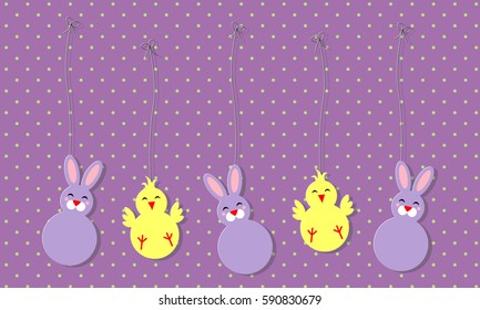 Easter cut paper decoration with baby chickens and funny bunnies - Easter bunting or vector baby shower card