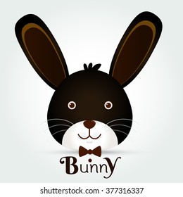 Easter cute black bunny on white background Vector illustration