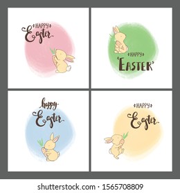 Easter cute bunnies card templates set