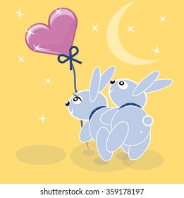 Easter cute bunnies mate, mating season. vector advertising  condoms, valentines day