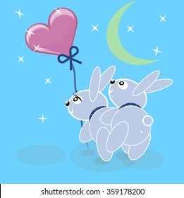 Easter cute bunnies mate, mating season. vector advertising  condoms, valentines day 