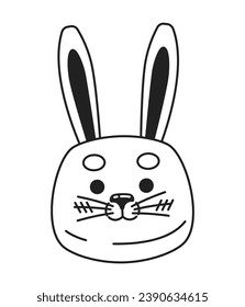 Easter cute bunny black and white 2D cartoon character. Adorable rabbit head isolated vector outline personage. Kawaii bunny. Japanese usagi. Springtime animal monochromatic flat spot illustration
