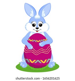 Easter cute bunny with colorful egg.The white rabbit.Cartoon vector illustration.Beautiful illustrations for Easter.