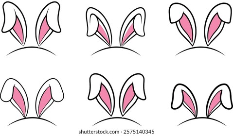 Easter cute bunny ears mask vector art for rabbit ear spring hat set on a white background