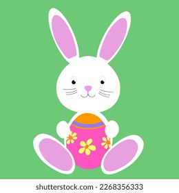 An Easter cute bunny holds an egg. Vector graphics. EPS10