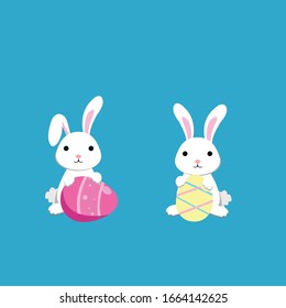 Easter cute bunny on a blue background.Vector illustration.