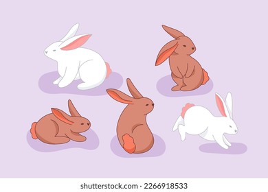 Easter cute bunny set. Modern trendy  vector illustration
