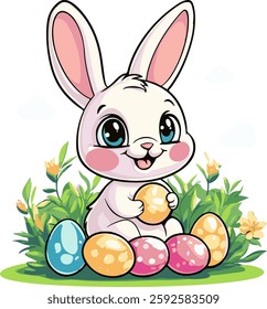 easter cute bunny vector illustration  character design