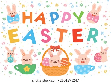 Easter cute card with bunny and eggs